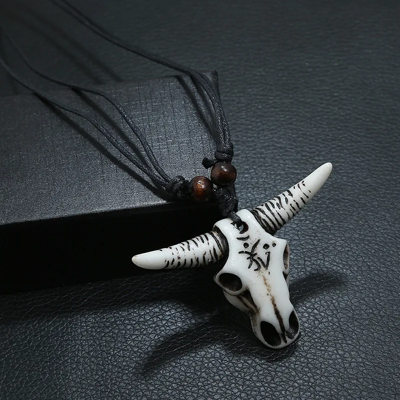 CIBOCIBO Ретро стиль мужское ожерелье роскошная голова быка кожаная веревка Мужская