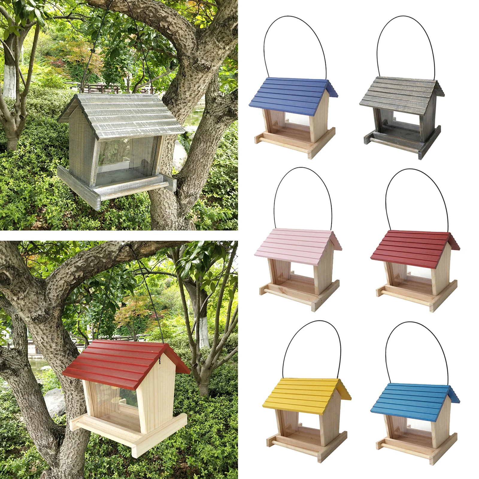 

Wooden Seed Feeder Bird House Shaped Feeding Station Squirrel Resistant