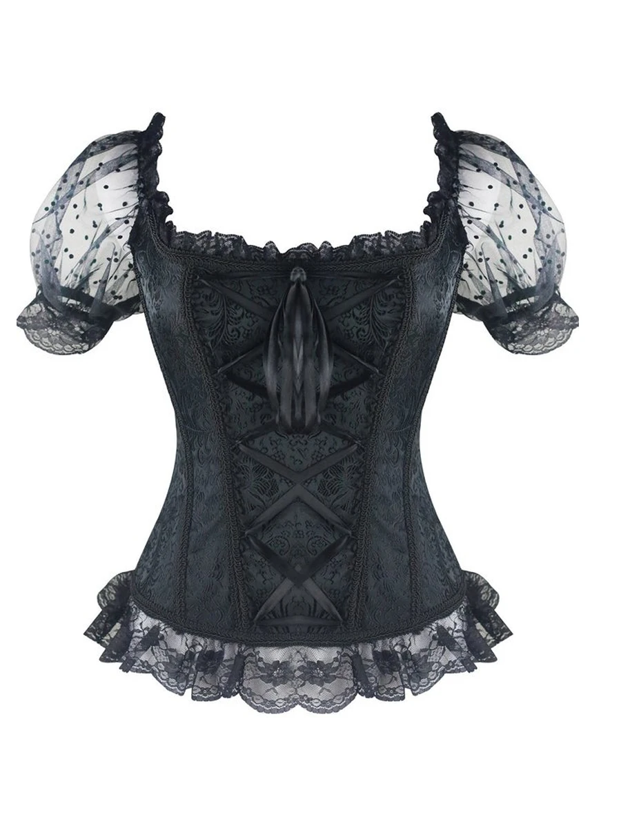 

Women Corsets Vintage Sexy Underwear Sleepwear Gothic Chic Solid Mesh Lace Bodysuit Black Retro Blue Corset Clearance Sale