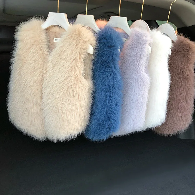 

Fur Vest for Girls and Boys 2021 Winter Children's Faux Fox Fur Coats Baby Girls Gray Fur Vest Toddler Boys Waitscoat Clothes