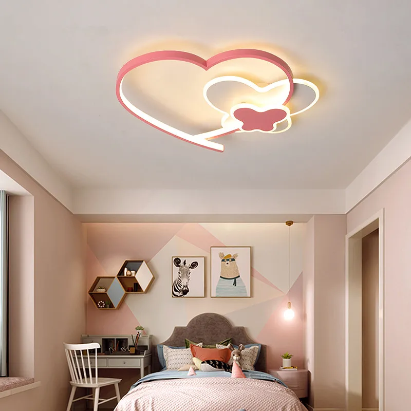 

Modern Nordic Design Acrylic LED Ceiling Lights Pink heart Indoor Lighting Ceiling Lamps for Children Room Girl's Room Bedroom