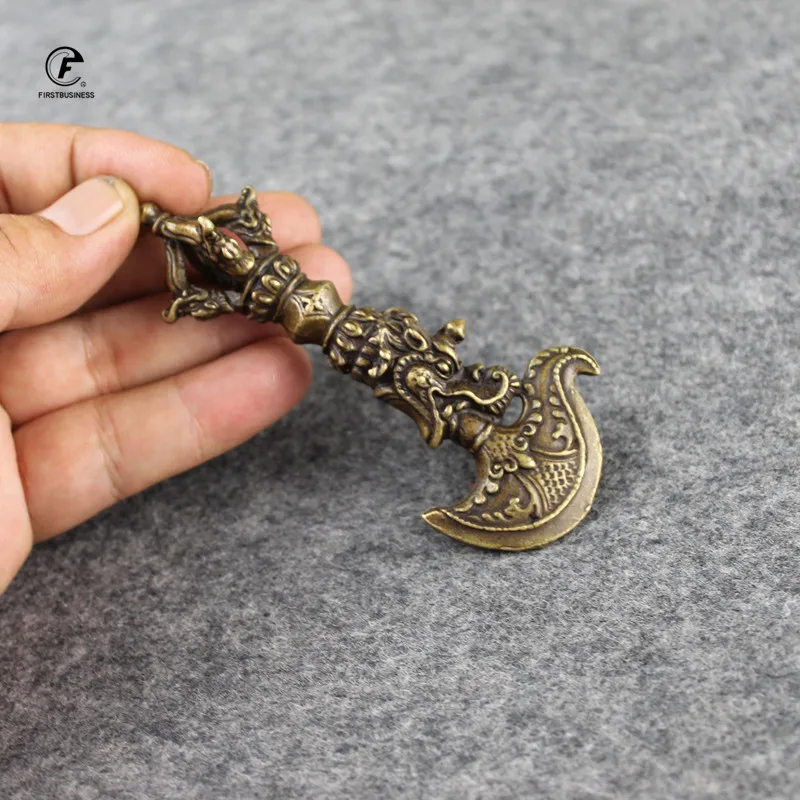 Медный Тибетский большой топор с головой дракона буддистский пестик украшения