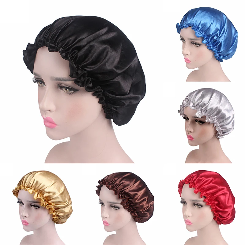 

Silk Bonnet BonnetHair Satin Bonnet For Sleeping Shower Cap Femme Women Night Sleep Cap Head Cover Flower Elastic Band