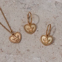 vintage fine jewelry for women gothic angel heart pendant stainless steel chain necklaces ladies cute 18k golden hoop earrings