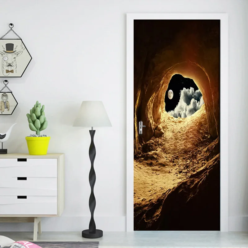 Наклейка на дверь с лунным светом из ПВХ самоклеящиеся обои Постер для гостиной