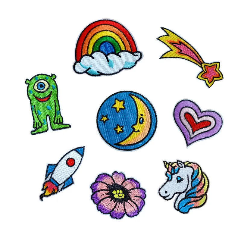 

8pcs Fashion Embroidery Cloth Sticker Rainbow Rocket Embroidery Diy Garment Accessories Decoration Sticker Patch Labeling