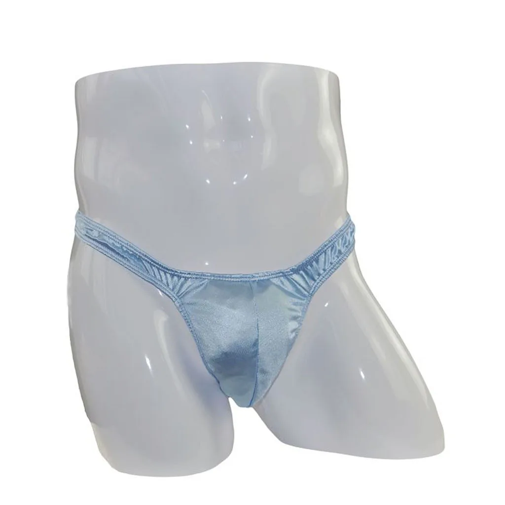 Сексуальные Сатиновые стринги мужские однотонные трусы с низкой талией