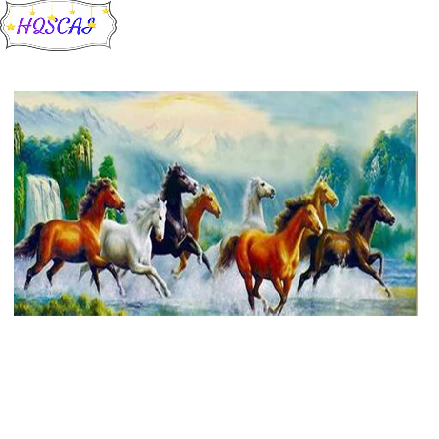 

5D diy Diamond Painting Eight horses animals Full drill Mosaic Round Diamond Embroidery Cross Stitch Diamond Art kit Rhinestones