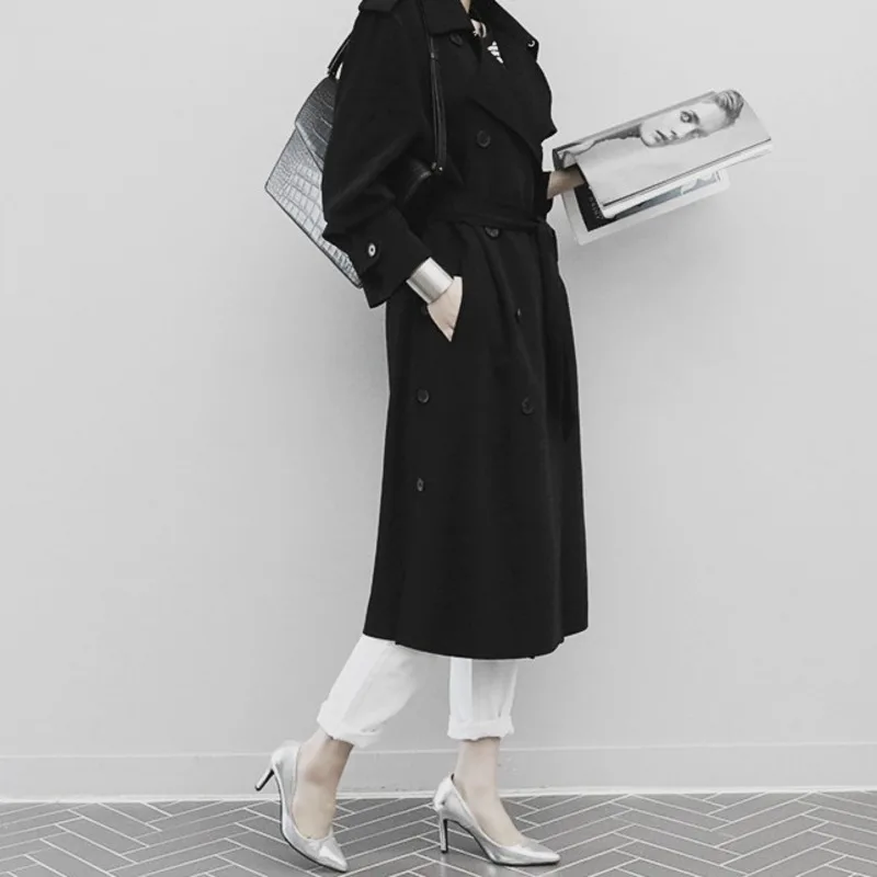 Плащ женский весенний длинный двубортный свободный с разрезом | Женская одежда