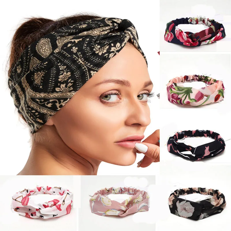 

Summer Chiffon Headband Women Hair Accessories Bandanas Turban Twist Cross Hairband Headwrap Girls Flower Striped Knot Hair Band