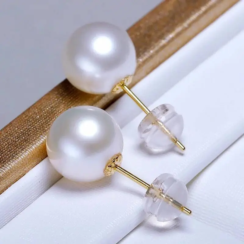 

10-11mm south sea round white pearl earring18k