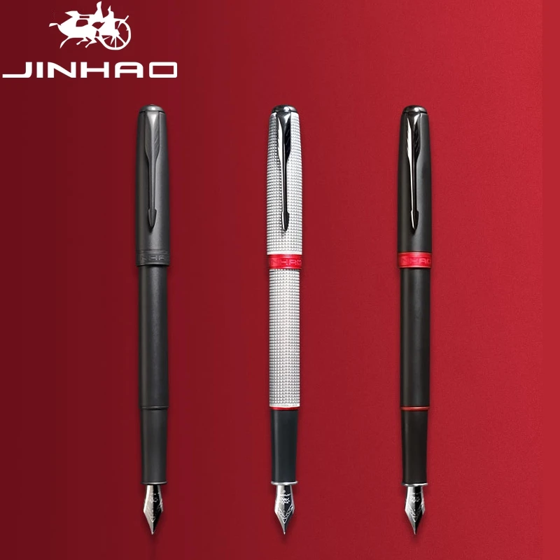 

Jinhao Fountain Pen, Red Black Color Copper Barrel, Arrow Clip, Fine Nib, School Student Calligraphy Business Gift Ink Pen