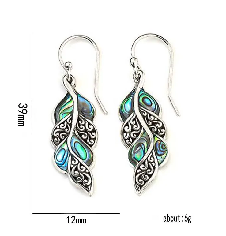 Opal Ear Hook Peacock Feather Earrings - Natural Stone Dangle Earrings for Women, Ladies' Jewelry Accessories image 4