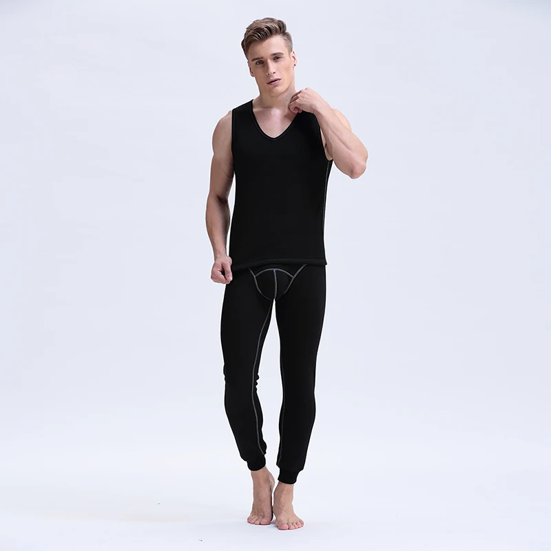 New Mens V-Neck Long Johns Set Warm Thick Plus Velvet Winter Thermal Underwear Men Autumn Tank Top Pants Not Sets