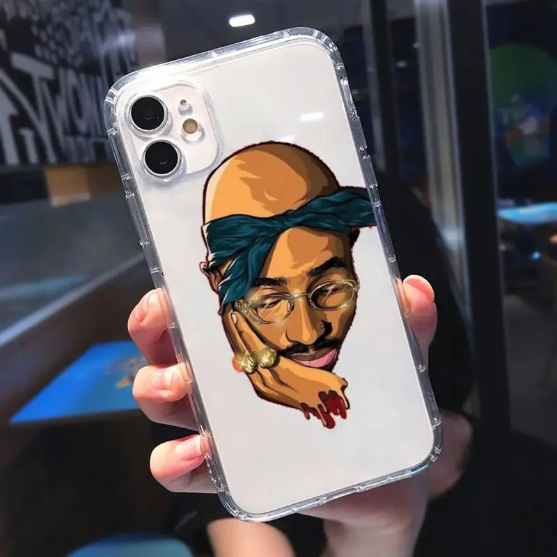 

Fashion Rapper 2pac singer Phone Case Transparent for iPhone 11 12 mini pro XS MAX 8 7 6 6S Plus X 5S SE 2020 XR