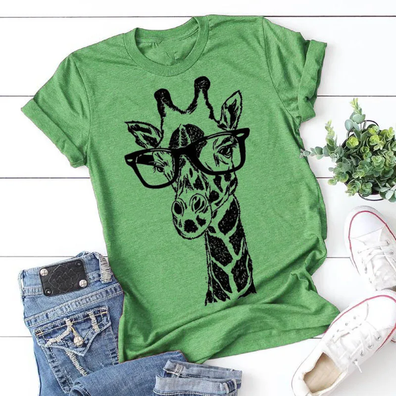 

Summer giraffe print T shirts 2020 New for women cartoon casual t-shirt lady short sleeve tops tees shirt female clothes