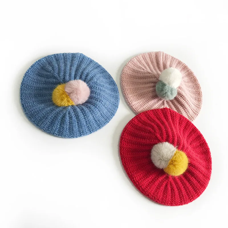 

Baby Cap Cute Knitted Pompom Kids Hat Winter Ear Thick Warm Beanie Hat Girl Boy Solid Color Cap Children's Knitted Hat