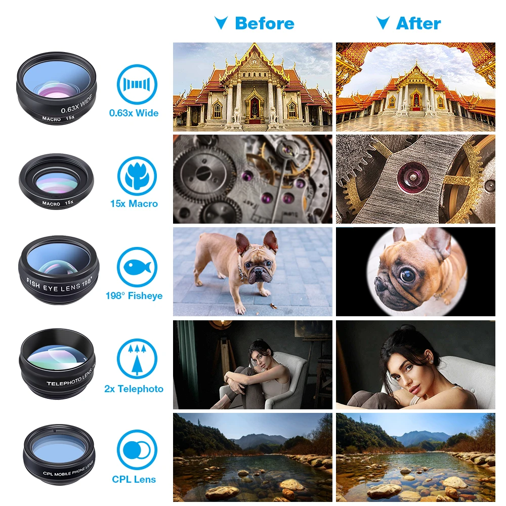 APEXEL Universal 10in1 Fisheye Wide Angle Macro Phone Lens Kit CPL Star Filter Kaleidoscope For iPhone Samsung HUAWEI Smartphone