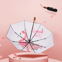 flamingos umbrella sun double layer uv protection wooden handle girls portable umbrella rain 8k windproof female parasol 2021