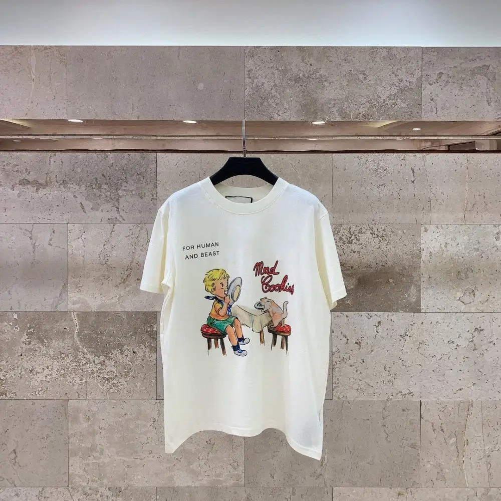 

2021 летняя брендовая Новая Модная хлопковая свободная футболка с круглым вырезом и коротким рукавом для мальчиков и девочек, топы 30545