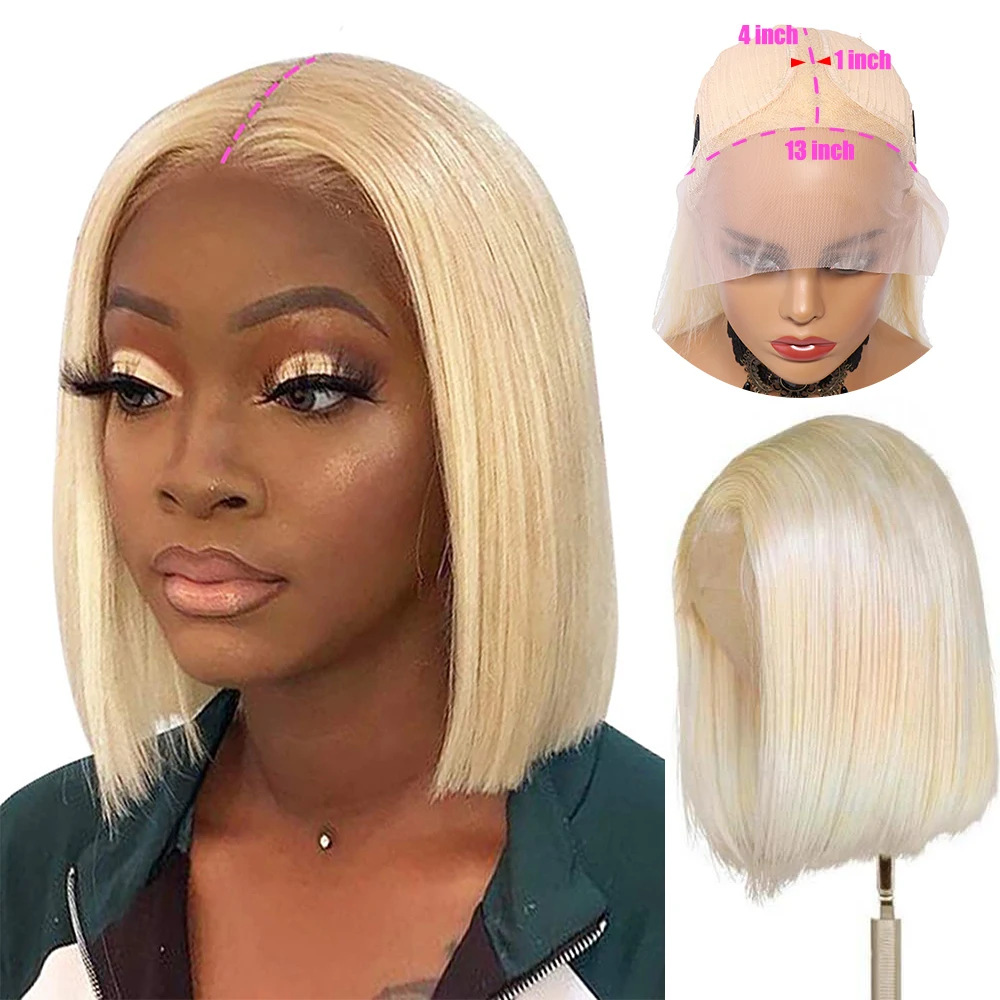 

13x1 Bob Wig 1B 613 Ombre Honey Blonde Straight Brazilian Lace Front Human Hair Wig Pre Plucked Short Half Wig for Black Women