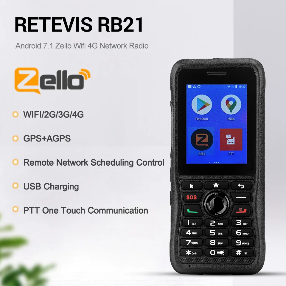 Zello 4G Network Two-Way Radio Retevis RB21 Android 7.1 GPS WIFI POC Network Radio Receiver USB Dual Sim Bluetooth-compatible HT