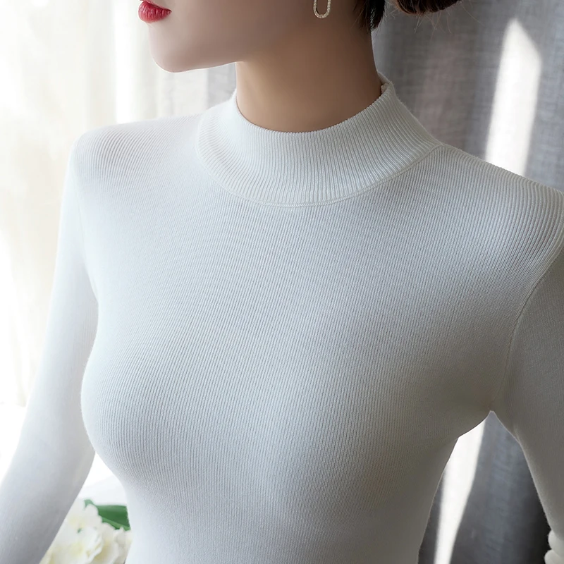 

Fashion Solid White and Black Tops Sweaters 2020 Winter Long Sleeve Turtleneck Pullovers Womens Sweaters Femme Clothing 8904 50
