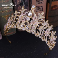 himstory baroque magnificent rhinestone queen princess big crown tiaras vintage pink crystal diadem wedding hair accessories