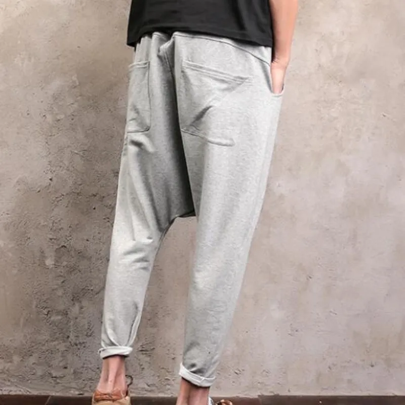 Мужские хлопковые спортивные штаны свободные однотонные шаровары с эластичной