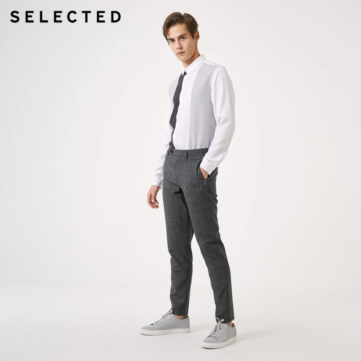 SELECTED Men's Slim Fit Woolen Plaid Pants S|419114553 | Мужская одежда