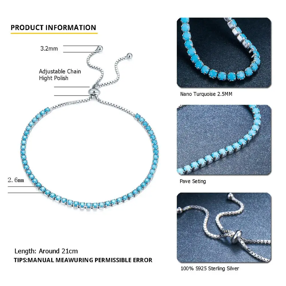 Браслет Hutang Женский Регулируемый из 100% натурального серебра 925 пробы с голубым