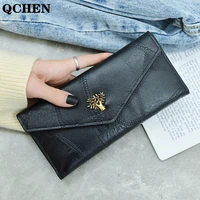 womans wallet long tree korean version leather coin purses soft skin buckle clutch female money bag hand credit card holder 725