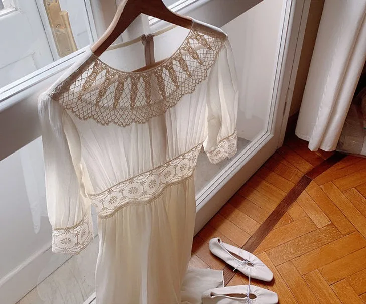 

JCHB 2021 Transparent Women Summer Dress Long Lace Line Vestidos Slim Waist Robe Femme White Sukienki Size Sommerkleid Jurken