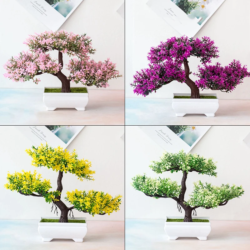 

Artificial Plants Pine Bonsai Simulation Pine Tree Small Tree Pot Plants Fake Flowers Ornaments For Home Hotel Garden Decor
