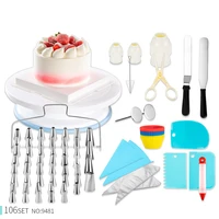 106pcs icing piping nozzles tips cream reusable disosable bags cupcakes pastry cake scissors turntable spatula muffin cup brush