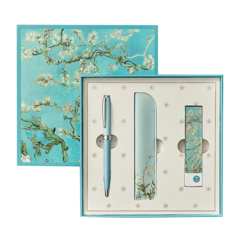 

C5AB Macaron Blue Ballpoint Pen Kit Twist to Close/Open with PU Pen Pouch Replacement Refills Exquisite Birthday GIfts