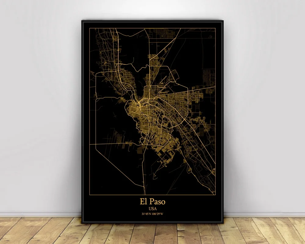 Эль-Пасо США черные и золотые города легкие карты обычные карта городов мира
