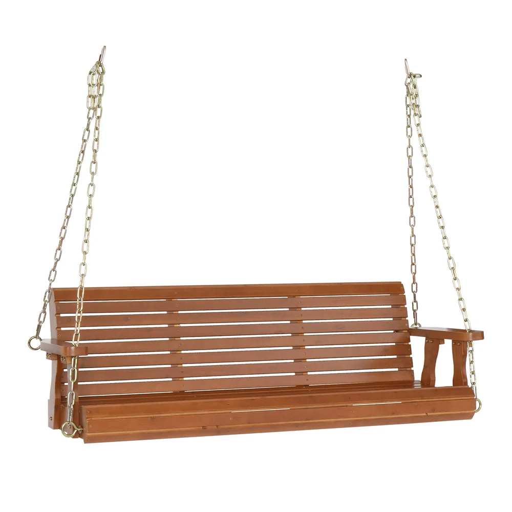 

4/5Ft Cedar Double Wooden Swing High Back with Iron Chain 500lbs Durable & Sturdy Easy Clean Dark Brown[US-Stock]
