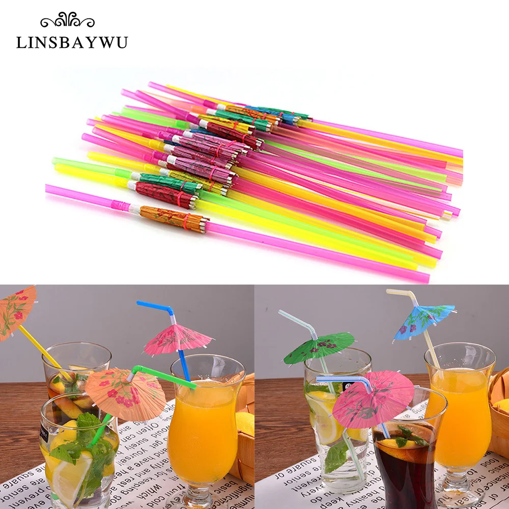 

30PCs/ Pack Umbrella Straws Disposable Bendable cocktail Drinking Straws for Party Bar Wine Styling Decoration Summer Beach New
