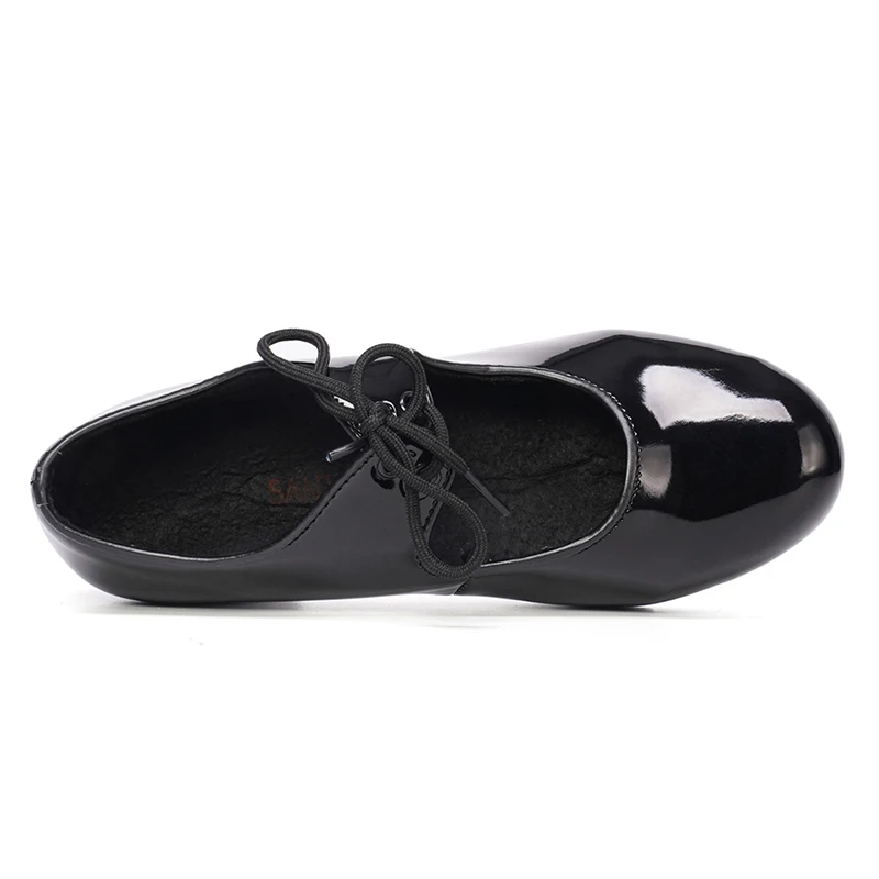 Танцевальная обувь Яркие черные женские туфли на шнуровке Обувь с высокой