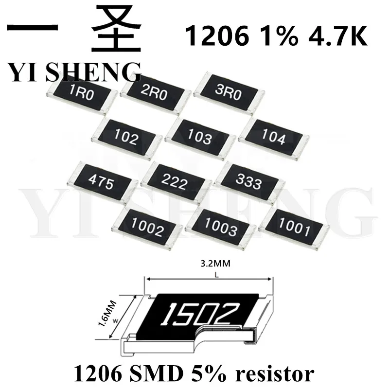 

100 шт. 1206 SMD резистор 1% 4,7 K Ом чиповый резистор 0,25 Вт 1/4 Вт 4K7 472