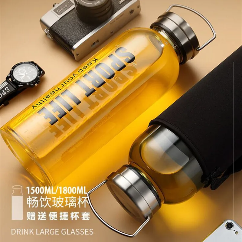 

1.8L Large Capacity Portable Glass Water Bottles Leakproof Outdoor Sports Camping Picnic Bicycle Cycling Tour Drink Water Bottle