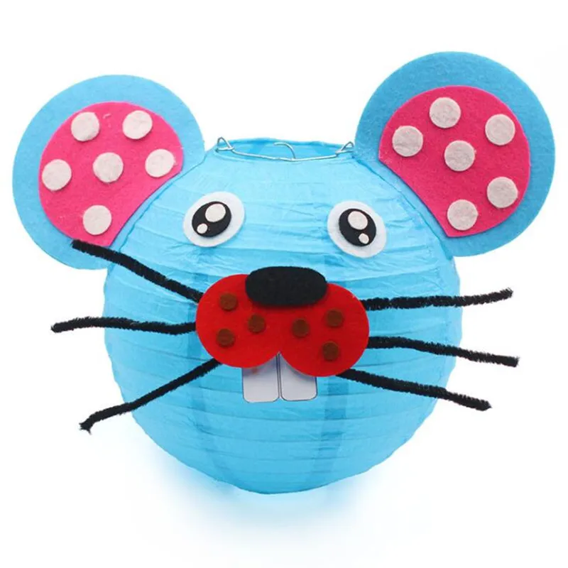 LED 20 см мультфильм Животные фонарь китайский круглый бумажный для детей DIY ручной