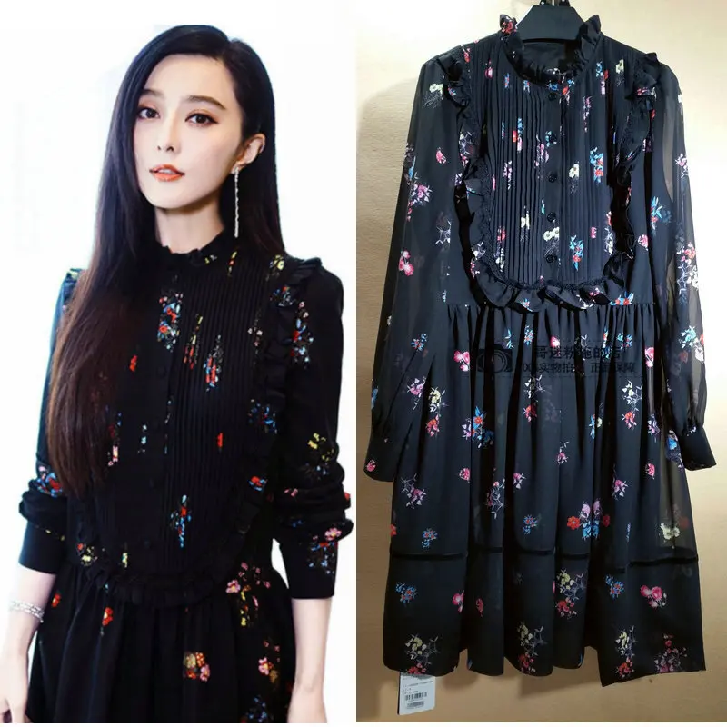

Professional amashite women's 2021 spring and summer new Star Fan Bingbing the same Chiffon floral dress for women