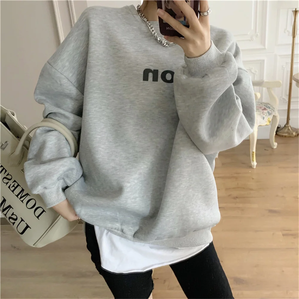 

Свитшот женский в стиле Харадзюку с надписью, утепленный пуловер для офиса, шикарный хлопковый Свободный Топ средней длины, осень 2021