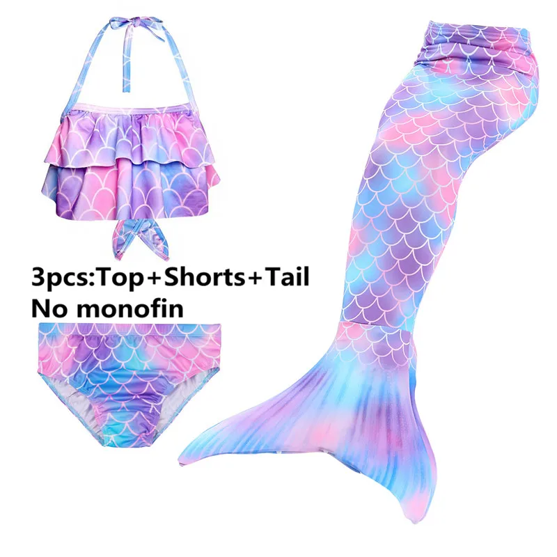 3PCS swimsuit Only 6 шт./компл. новые джинсовые штаны для девочек с хвостом русалки с ребром Плавание костюм комплект бикини, купальный костюм ванный комплект, платье для девочек с рисунком в виде Флиппер Моноласты для Плавание - Цвет: 3PCS swimsuit Only