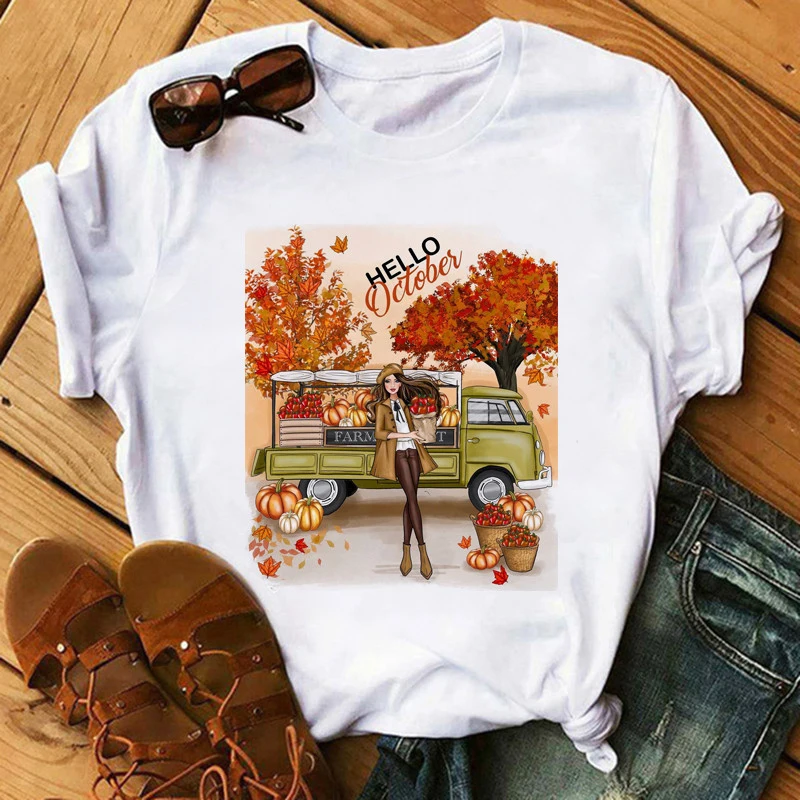 

Spice Coffee Pumpkin Fashion Ladies Printed T-shirt Thanksgiving Fall Halloween 90s Girls T Shirt Summer Short Sleeve Tshirts