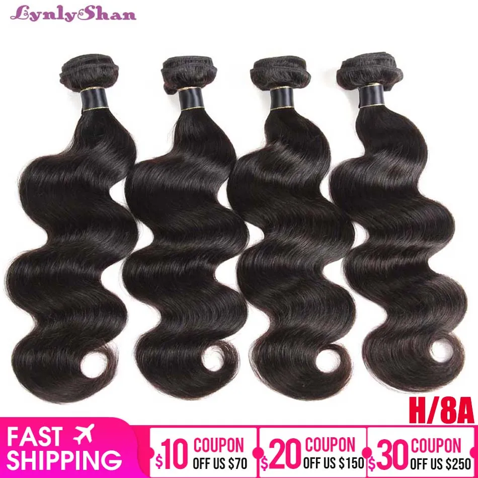 Lynlyshan индийские волнистые человеческие волосы 100% Remy 8-30 дюймов натуральный черный