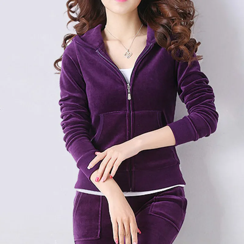 

Y2k 2 Piece Sets Womens Outfits Velvet Tracksuits Velour Hoodies Tops Tracksuit Loose BF Women Clothing Pant Suits Sweatsuit