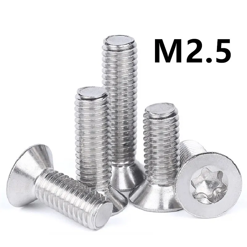 

200pcs/lot GB2673 M2.5x4/5/6/8/10/12/14/16/20mm 304 Stainless steel countersunk head torx screw flat six-lobe machine screws